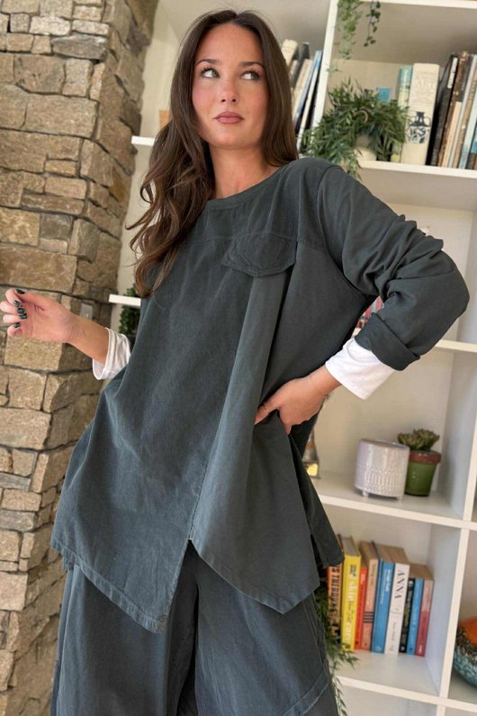 Cooper Needlecord Panel Top Charcoal /12=